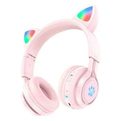 Портативні колонки та навушники - Бездротові навушники з мікрофоном котячі вушка Hoco W39 bluetooth 5.3 AUX 10H RGB Pink (1767877628)