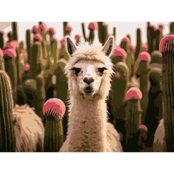 Товари для малювання - Картина за номерами Strateg Альпака серед квітів 30 х 40 см (SS-1265)