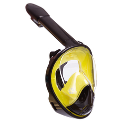 Для пляжу і плавання - Маска для снорклінгу з диханням через ніс YSE (силікон, пластик, р-р S-M) Чорний-жовтий (PT0855)