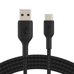 Павербанки - ​Кабель Belkin USB-A > USB-C зарядка/синхронизация 15Вт Type-C плетеный черный (CAB002BT3MBK)