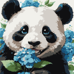 Товары для рисования - Картина по номерам Strateg Панда среди цветов 30 х 30 см (ES-0903)
