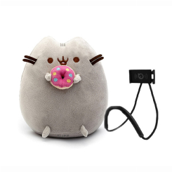 М'які тварини - М'яка іграшка Pusheen cat з пончиком Сірий та тримач для мобільного (vol-1047)