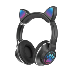 Портативні колонки та навушники - Дитячі бездротові навушники котячі вушка CATear ME1-CE Bluetooth MicroSD до 32Гб Чорні (GD 307)