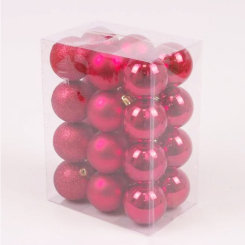 Аксесуари для свят - Набір пластикових новорічних куль Flora 24 шт D-6 см Червоний (44415) (MR62430)