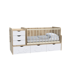 Детская мебель - Кровать детская Art In Head Binky ДС504А (3 в 1)1732x950x732 дуб тахо / белый супермат (МДФ) + решетка б/п (110210501)