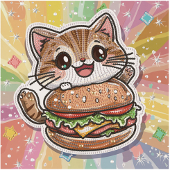 Мозаика - Алмазная картина Brushme Котенок с гамбургером 25 х 25 см (DBS52207)