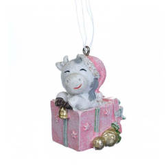 Аксесуари для свят - Ялинкова іграшка Elso Бичок з подарунком 5 см Рожевий (2007-023) (MR61919)