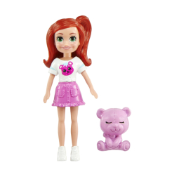 Ляльки - Ігровий набір Polly Pocket Стильний гардероб модниці руде волосся та рожевий ведмедик (HKV88/JCB22)