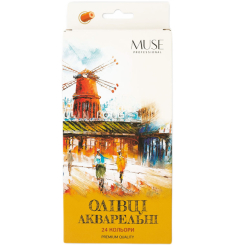 Канцтовары - Карандаши акварельные MUSE Шестигранные с кисточкой и точилкой 24 цвета (104M-24)
