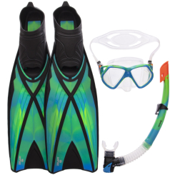 Для пляжу і плавання - Набір для плавання маска з трубкою та ластами Zelart M243S-SN120S-F06 M-(40-41) Синій-зелений (M243S-SN120S-F06_Синий-зеленый_M-(7-8)-(40-41))