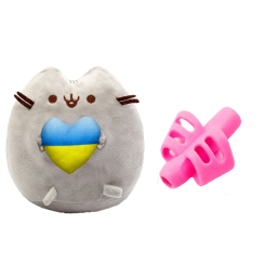 М'які тварини - М'яка іграшка 2Life Пушин кет із серцем 25 см Сірий та силіконова насадка для корекції листа Рожева (vol-10388)