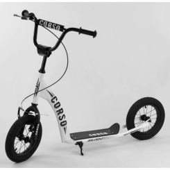 Самокаты - Самокат детский "Corso" надувные колеса 12" + ручной передний тормоз White (86794)