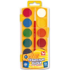 Канцтовары - Краски акварельные медовые Школярик 12 цветов (302023003-UA)