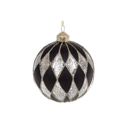 Аксессуары для праздников - Елочный шар BonaDi 10 см Черный с серебристым (854-330) (MR62982)