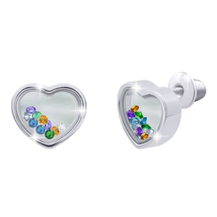 Ювелірні прикраси - Сережки UMa&UMi Серце з рухливими різнокольоровими камінцями (0010000015485)