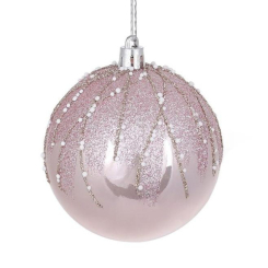 Аксесуари для свят - Куля новорічна пластикова Flora D 8 см Рожевий (12375) (MR62346)