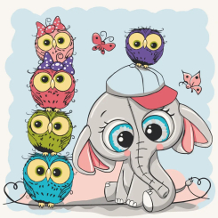 Товары для рисования - Картина по номерам Art Craft Слоник с совами 30 х 30 см (15561-AC)