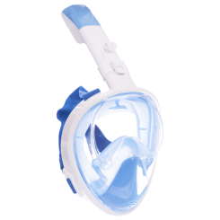 Для пляжу і плавання - Маска для снорклінгу з диханням через ніс Swim One F-118 (силікон, пластик, р-р L-XL) Білий-блакитний (PT0838)