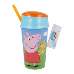 Чашки, склянки - Тамблер-склянка Stor Свинка Пеппа 400 мл із трубочкою та відділенням для снеків (Stor-13901)