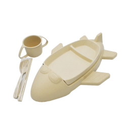Чашки, стаканы - Набор посуды для ребенка Stenson R87745"Самолет"из пшеничной шелухи Бежевый (iz12550)