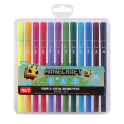 Канцтовари - ​Фломастери двосторонні Yes Minecraft Spring 12 кольорів (650596)