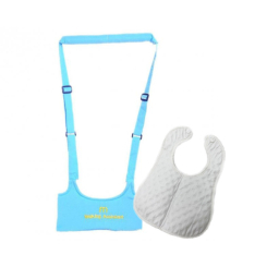 Манежі, ходунки - Набір дитячі віжки-ходунки Walking Assistant Moby Baby Блакитний та Слюнявчик на кнопці Білий (vol-1056)