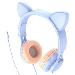 Портативные колонки и наушники - Наушники накладные с микрофоном с кошачьими ушками Hoco W36 Cat ear 3.5 мм 1.2 м Light Blue (28913_2047744)