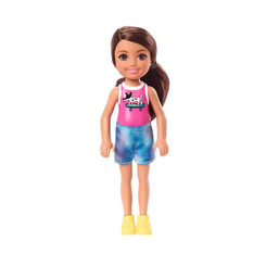 Ляльки - Лялька Barbie Club Chelsea Брюнетка в рожевому топі з цуценям (DWJ33/GXT40)