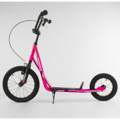 Самокати - Самокат дитячий Corso надувні колеса переднє 16" / заднє 12" + ручне переднє гальмо Pink (86802)