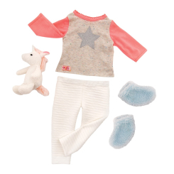 Одяг та аксесуари - Набір одягу для ляльки Our Generation Піжама з іграшкою єдинорога (BD30311Z)