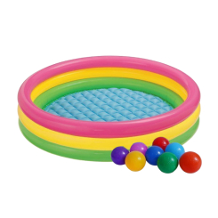 Для пляжа и плавания - Детский надувной бассейн Intex 57412-1 Радужный 114 х 25 см с шариками 10 шт