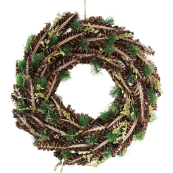 Аксессуары для праздников - Венок новогодний декоративный Зеленые ветви с натуральными шишками Bona DP42834