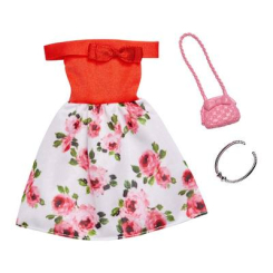 Одяг та аксесуари - Одяг Barbie Вдягни та йди Сарафан с червоним верхом і спіднецею у рожеву квітку (FYW85/FXJ15)