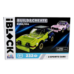 Конструкторы с уникальными деталями - Конструктор IBLOCK Kids hits Две спортивные машины 232 детали (KH52/006)