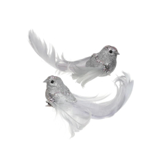 Аксесуари для свят - Декоративна пташка на кліпсі BonaDi 4 шт 12,5 см Срібло (499-097) (MR62117)
