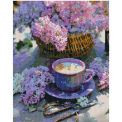 Мозаика - Алмазная картина Strateg Сирень и кофе 30х40 см (KB113)