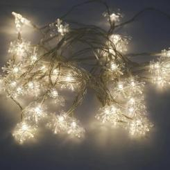 Аксессуары для праздников - Светодиодная гирлянда LED Снежинки на батарейках 40 светодиодов 5 м Теплый белый (57545242)