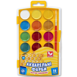 Канцтовари - Фарби акварельні медові Школярик 18 кольорів (302023004-UA)