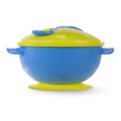 Детская посуда и аксессуары - Мисочка Baboo с основанием-присоской, крышкой и ложечкой желтая (9-033)