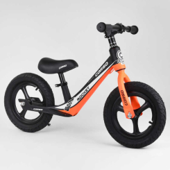 Біговели - Біговел дитячий з надувними колесами, магнієвою рамою та магнієвими дисками + підніжка Corso Black/Orange (99988)