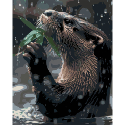 Товари для малювання - Картина за номерами Strateg Видра з листочком  на чорному фоні 40 х 50 (AH1295)