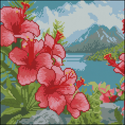 Мозаика - Алмазная картина Strateg Цветы на острове 30 х 30 см (FZ3030-18)