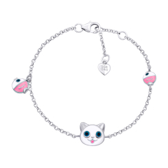 Ювелірні прикраси - Браслет UmaUmi Zoo Котик з рибкою із білою та рожевою емаллю (2210000019034) Ювелірні прикраси - Браслет UmaUmi Zoo Котик з рибкою із білою та рожевою емаллю (2210000019034)