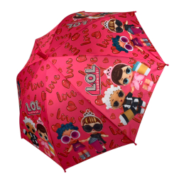 Парасольки і дощовики - Дитяча парасолька-тростина напівавтомат "LOL" Flagman рожевий з написом N147-4