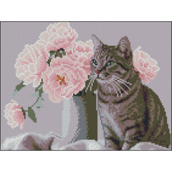 Мозаика - Алмазная картина Strateg Кот с цветами 30 х 40 см (ZAV3040-59)