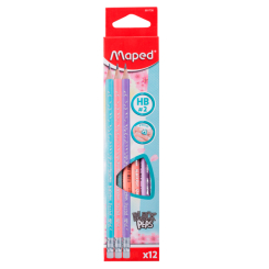 Карандаши Maped Black Peps Pastel графитовые с ластиком 12 штук (MP.851730)