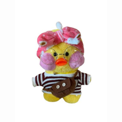Мягкие животные - Мягкая игрушка утка LaLafanfan Дак в одежде с очками Желтый в полоску (509455)