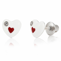 Ювелирные украшения - Серьги UMa&UMi Сердце в сердце серебро красно-белые (5318431657997)
