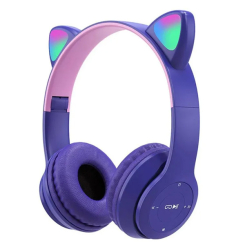 Портативные колонки и наушники - Беспроводные Bluetooth наушники с кошачьими ушками и лед подсветкой Y47 Cat Ear Фиолетовые (77-8651)