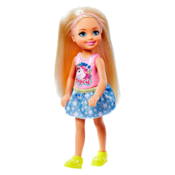 Ляльки - Лялька Barbie Club Chelsea Білявка у топі з єдинорогом (DWJ33/FRL80)